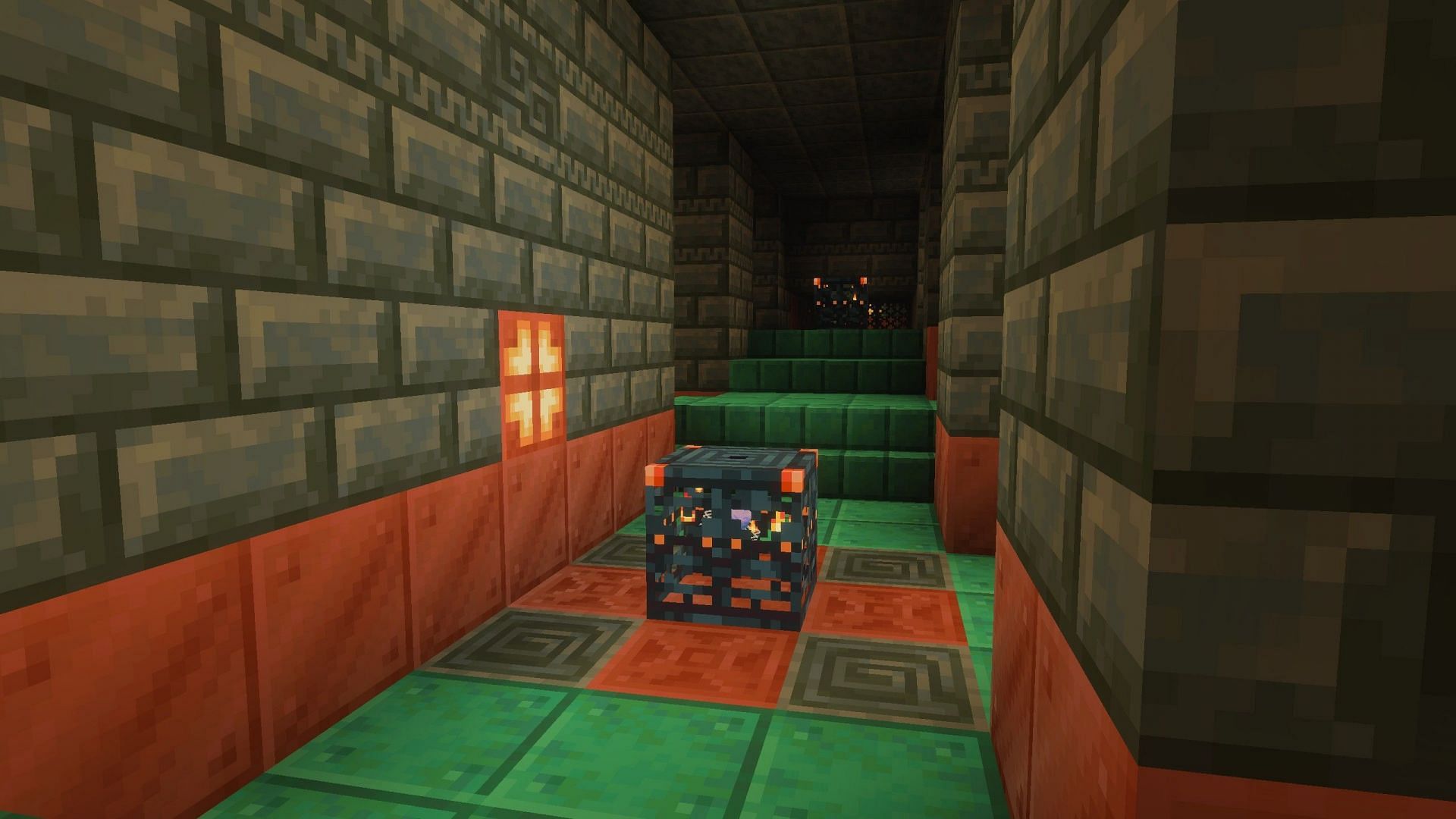 Trial Chambers will have lots of glowing blocks and exciting fights to experience in Vibrant Visuals. (Image via Sportskeeda Gaming || Mojang Studios)
